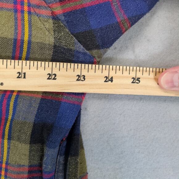 Vtg Boston Traders Plaid Flannel Button Down Shirt Men's L Long Slv Navy Olive - Picture 5 of 10